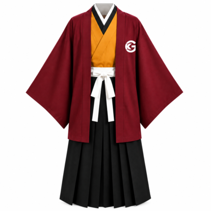 Maroon & Black Traditional Kendo Uniform with Layered Kimono Top